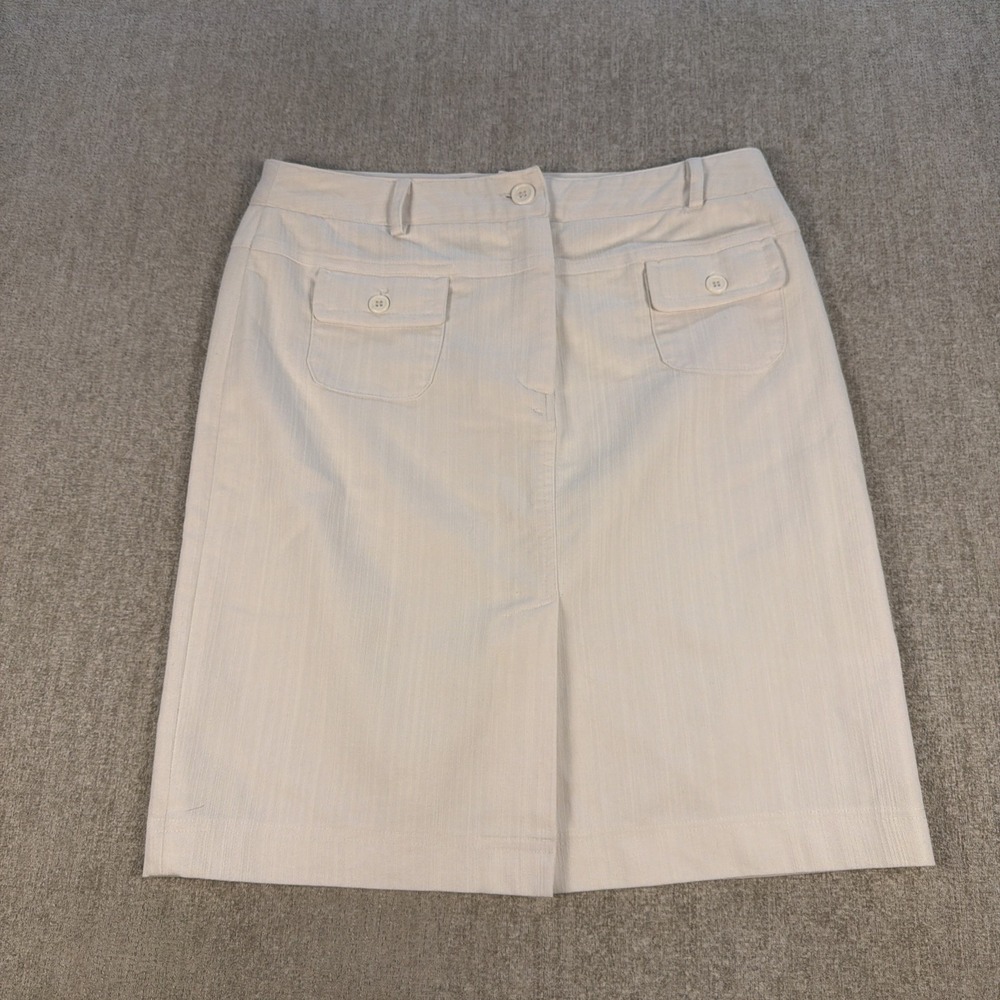 IDAO‎ White Denim Cotton Pencil Skirt Size 7 Patch Pockets Textured